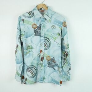 Vintage 70s Concept Space Age Psychedelic Print Shirt Mens M Disco Dagger Collar
